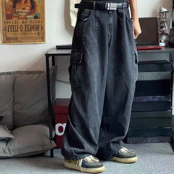 Baggy Jeans Men's Oversize Cargo Korean Black Wide Pants Streetwear Hip Hop Harajuku Male Fashion Straight Denim Pants